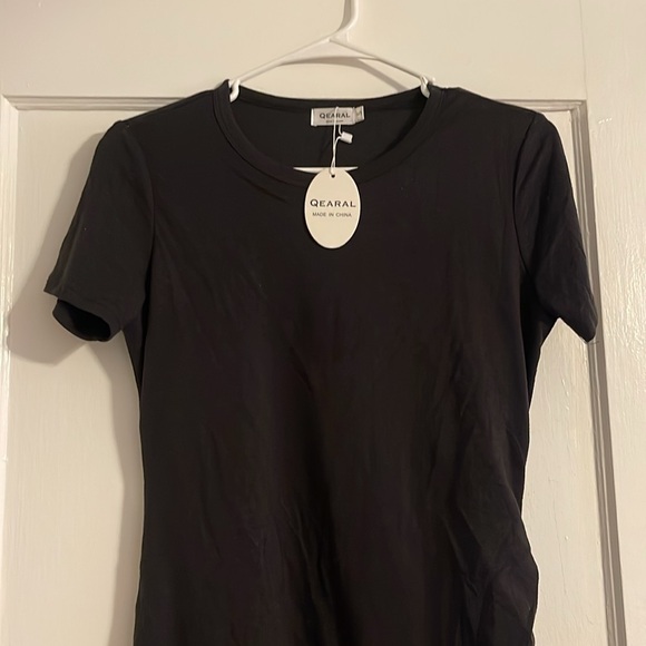 Ruched Stretchy Tulip Hem Bodycon Black Dress size S - Picture 3 of 4